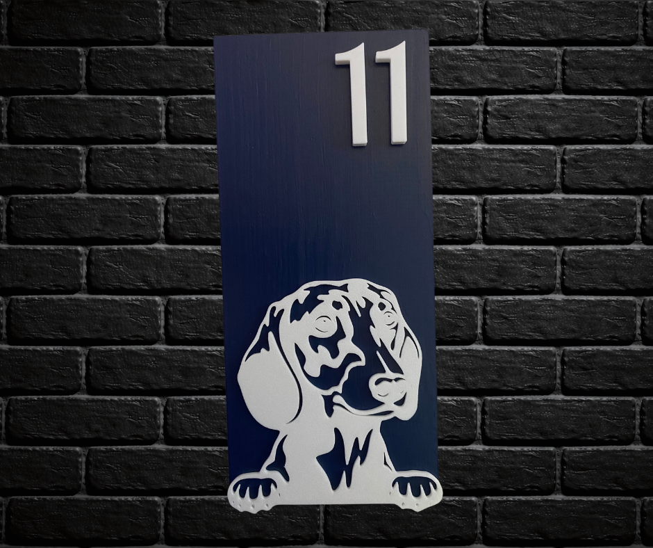 Modern Blue and White House Number Sign Plaque