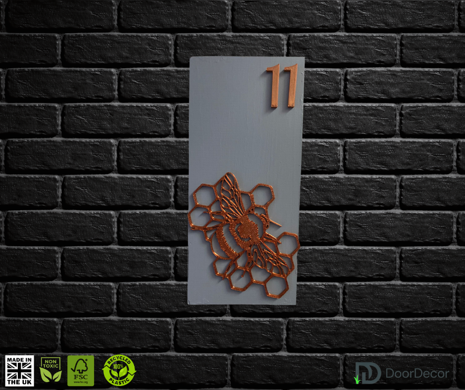 Modern Light Grey and Gold House Number Sign Plaque