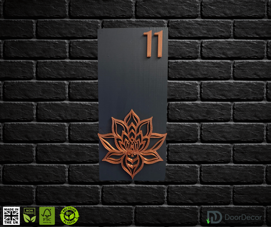 Modern Grey and Gold House Number Sign Plaque