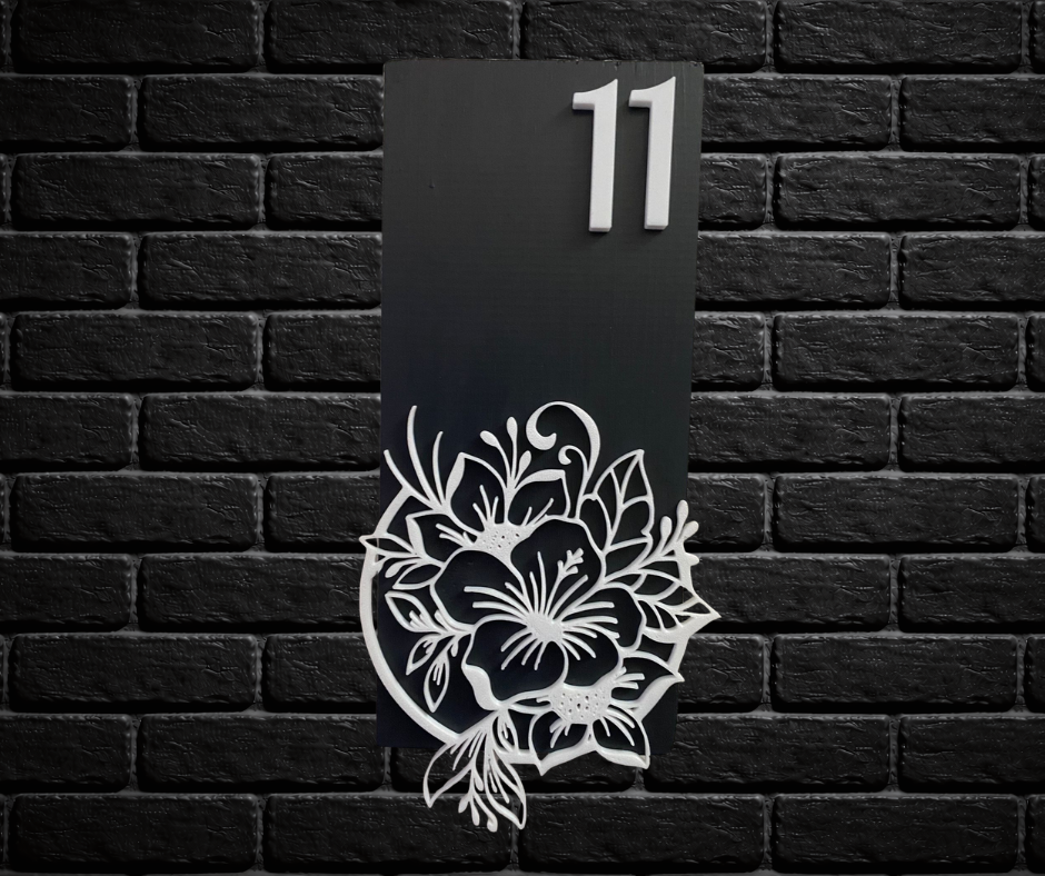 Modern Grey and White House Number Sign Plaque