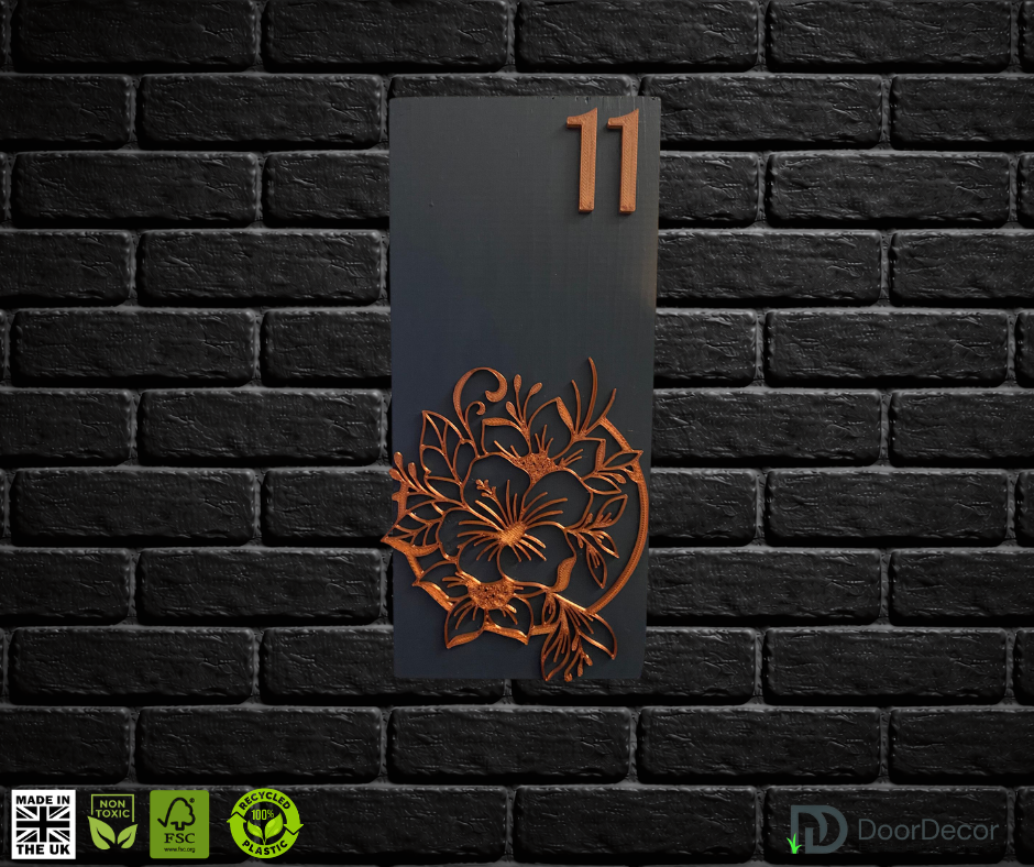 Modern Grey and Gold House Number Sign Plaque