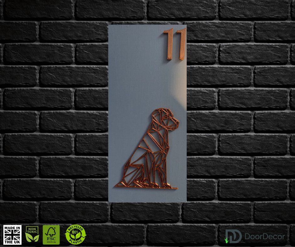 Modern Light Grey and Gold House Number Sign Plaque