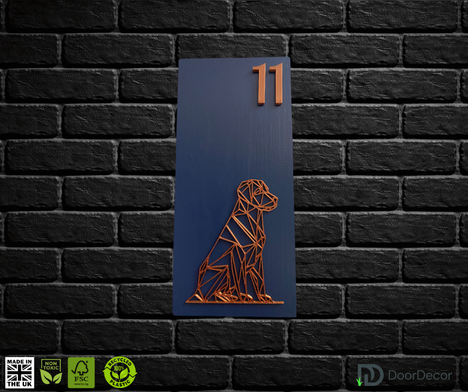 Modern Blue and Gold House Number Sign Plaque